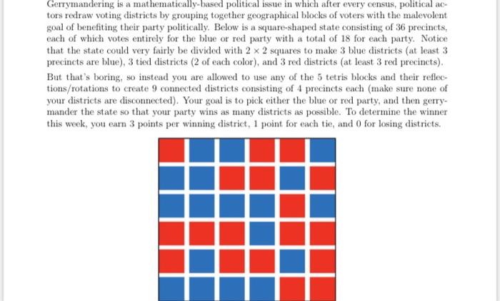 Solved Gerrymandering Is A Mathematically-based Political | Chegg.com