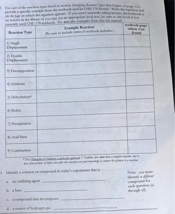 2. For each of the reaction types listed in section | Chegg.com