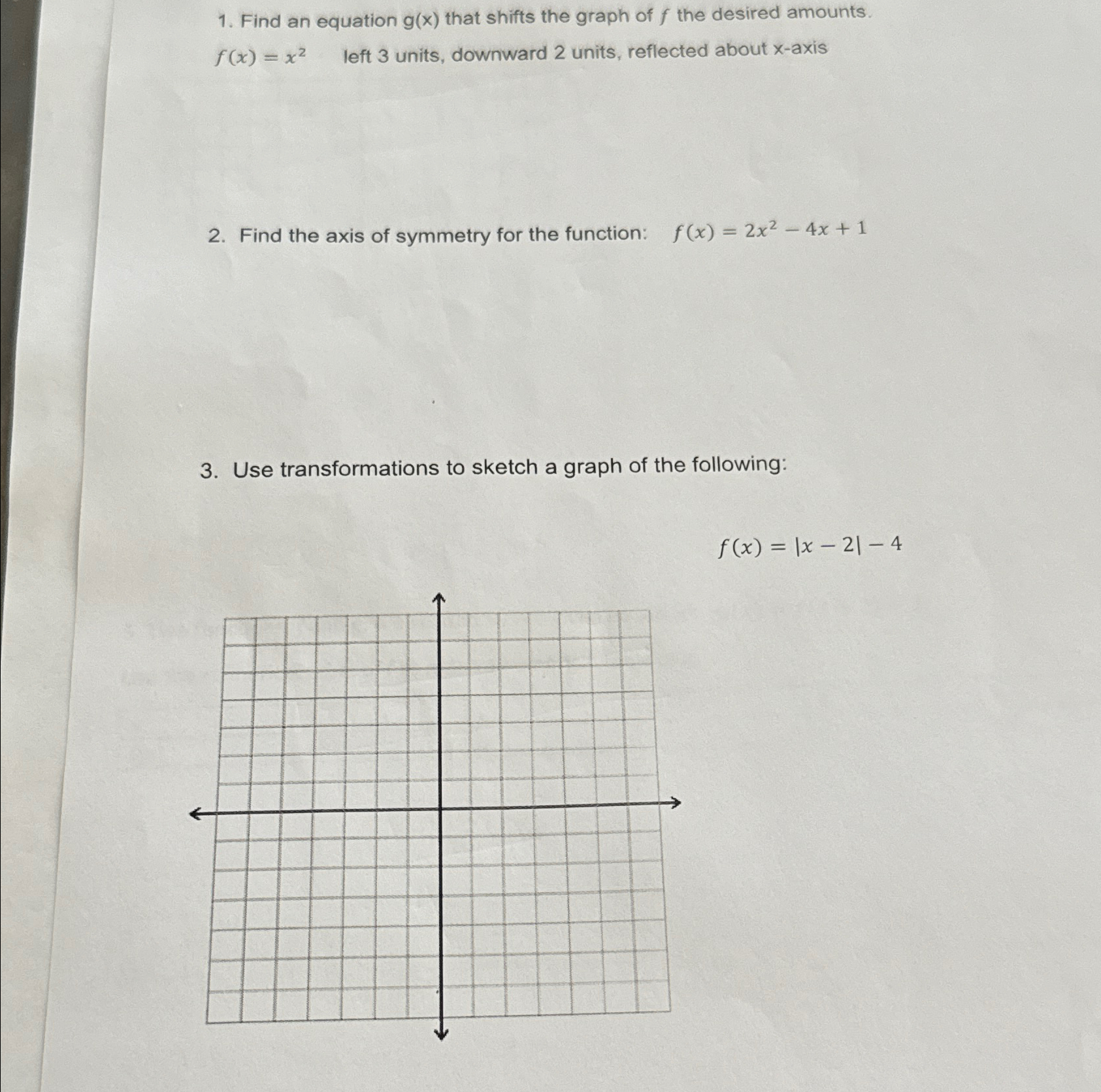 Solved Find an equation g(x) ﻿that shifts the graph of f | Chegg.com