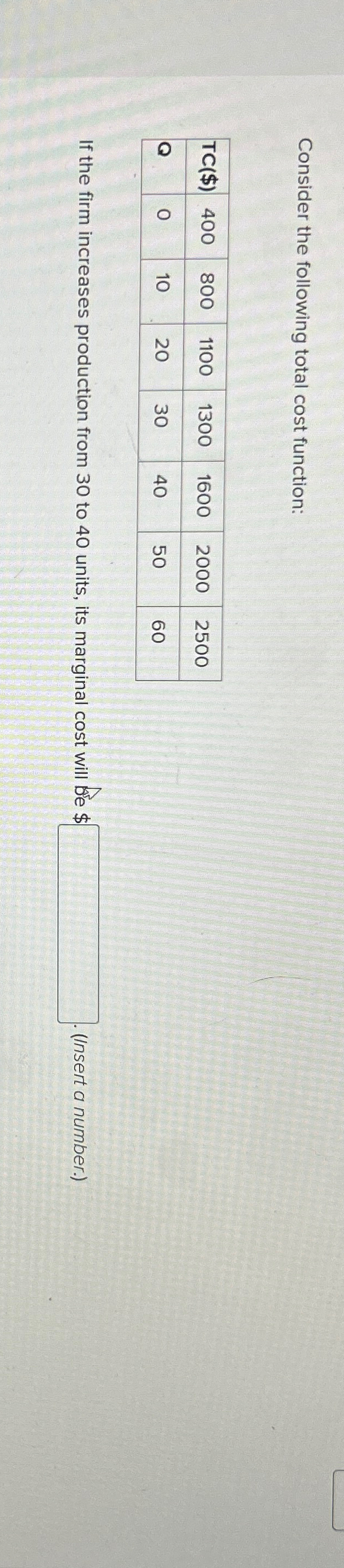 Solved Consider the following total cost | Chegg.com