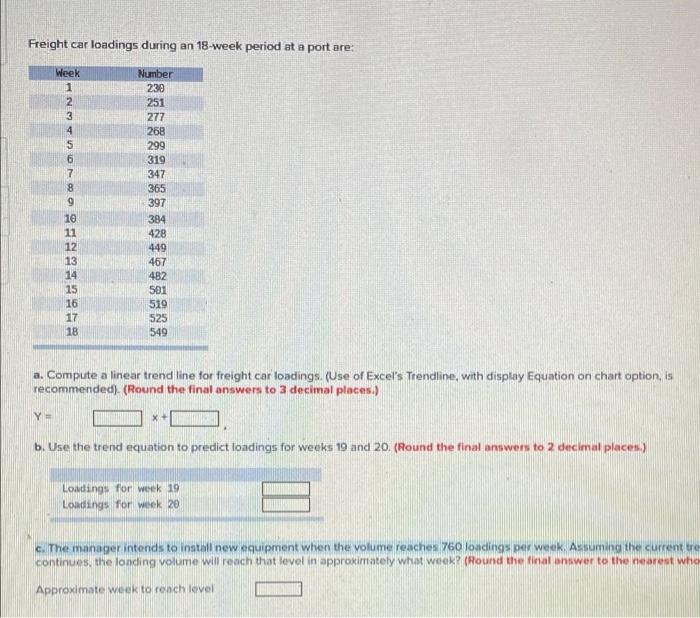 Solved Freight car loadings during an 18week period at a