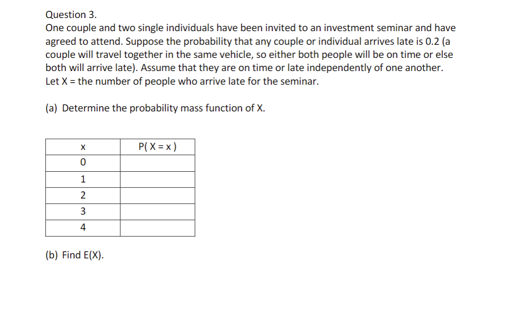 Solved Question 3.One couple and two single individuals have | Chegg.com