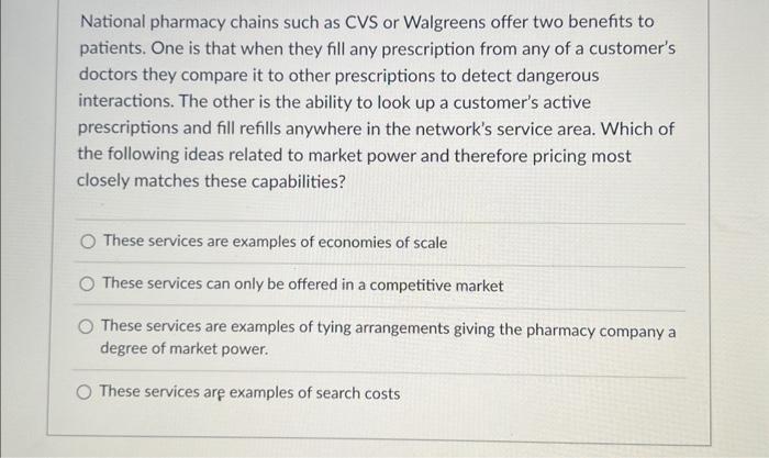 Solved National Pharmacy Chains Such As CVS Or Walgreens | Chegg.com