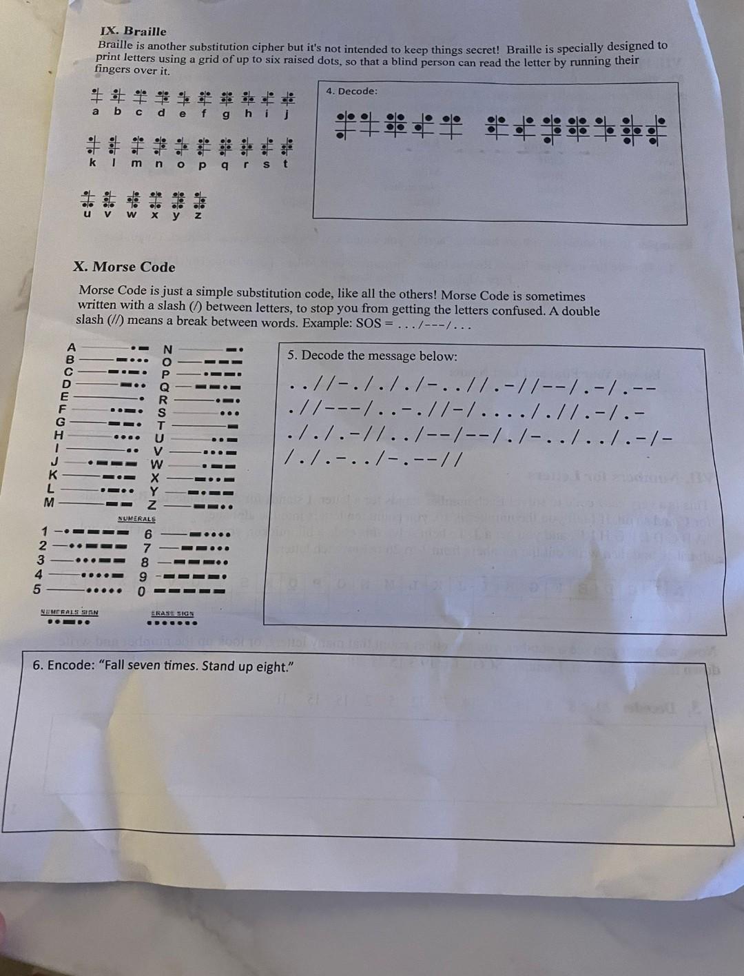 Solved LX. Braille Braille is another substitution cipher