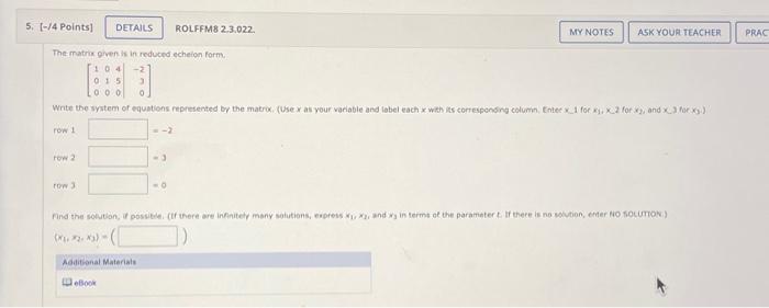 Solved 5. [-/4 Points] row 1 row 2 row 3 DETAILS The matrix | Chegg.com