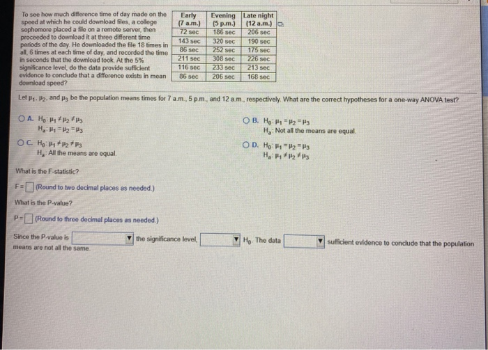 Solved To See How Much Difference Time Of Day Made On The Chegg Com