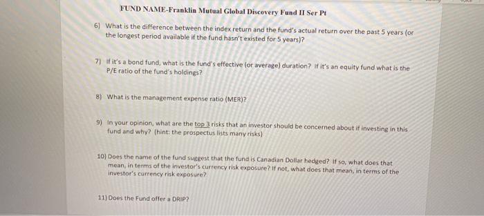 FUND NAME-Franklin Mutual Global Discovery Fund II | Chegg.com