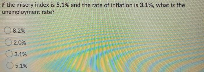 Solved If the misery index is 5.1% and the rate of inflation | Chegg.com