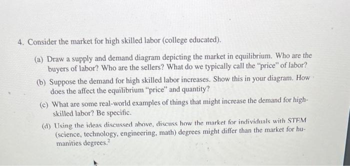 Solved 4. Consider the market for high skilled labor | Chegg.com