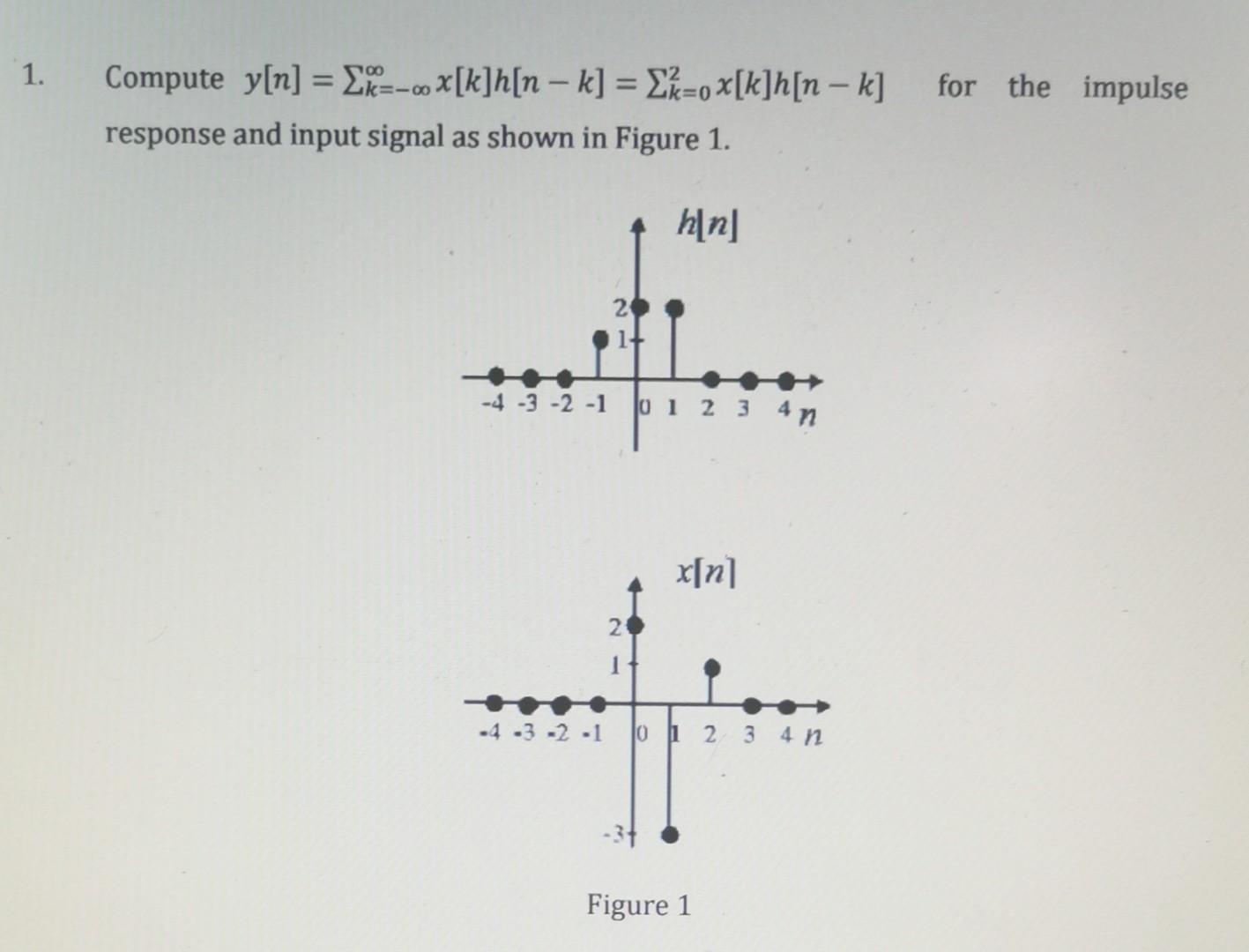 Solved Compute Y[n] ∑k −∞∞x[k]h[n−k] ∑k 02x[k]h[n−k] For The