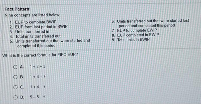 Solved Fact Pattern: Nine concepts are listed below: 1. EUP | Chegg.com