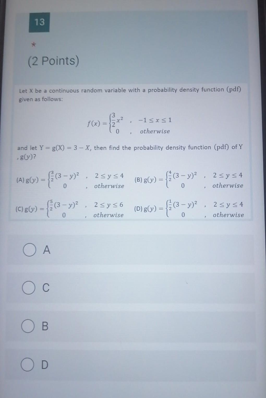 Solved 13 (2 Points) Let X be a continuous random variable | Chegg.com