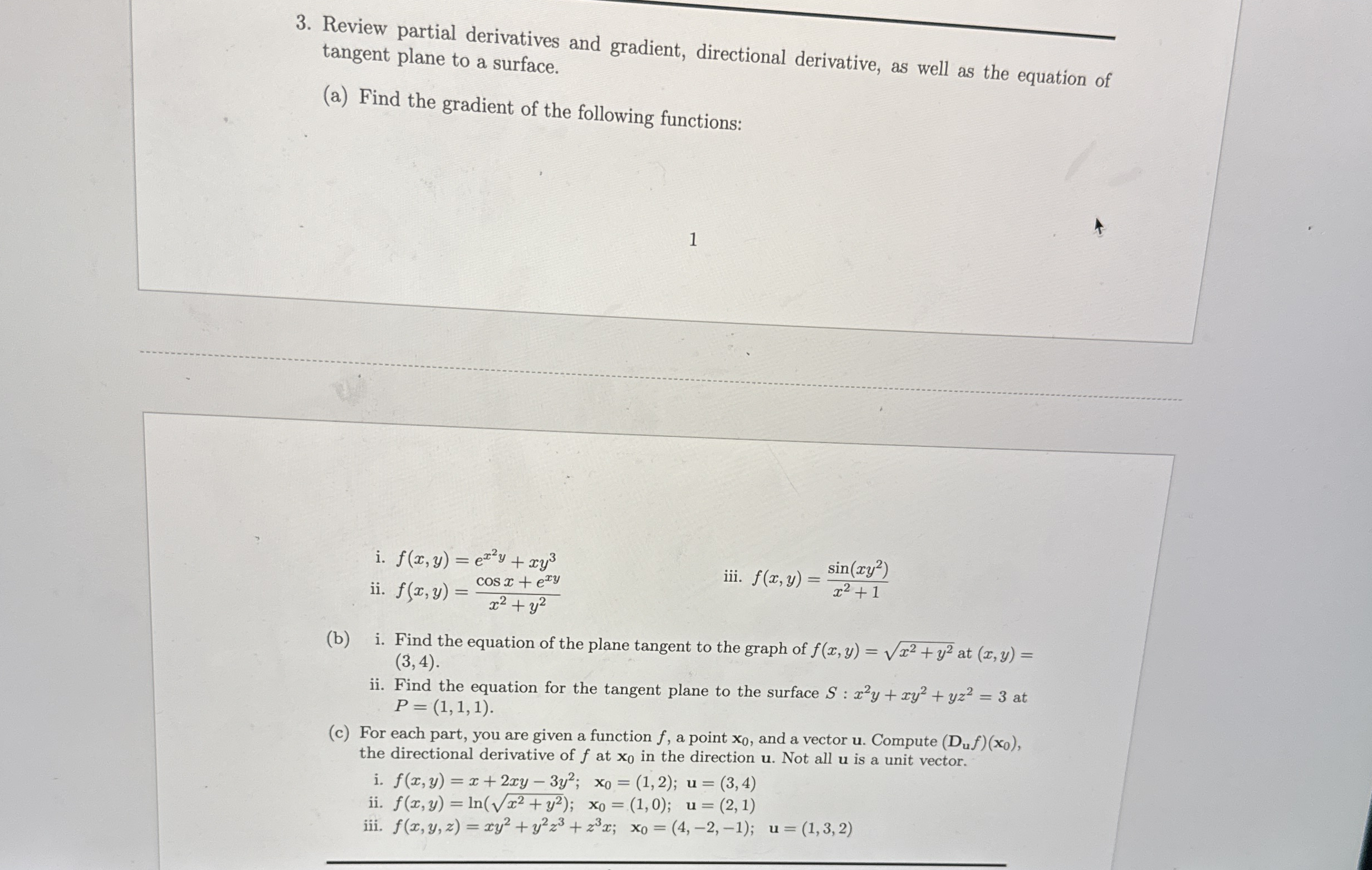 Solved Review partial derivatives and gradient, directional | Chegg.com