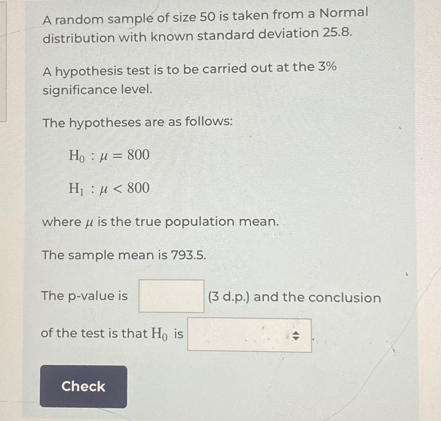Solved A random sample of size 50 ﻿is taken from a Normal | Chegg.com