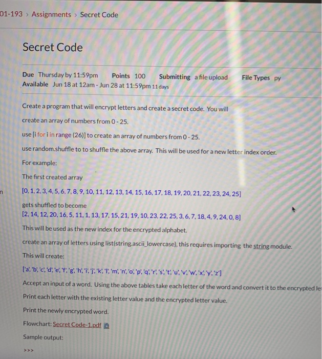 Solved 01 193 Assignments Secret Code Secret Code File Types Py File Upload Due Thursday 11 59pm Q