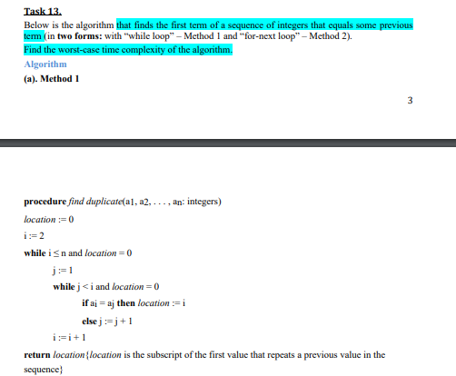 Solved Task 12 Below is the algorithm to find all equal | Chegg.com