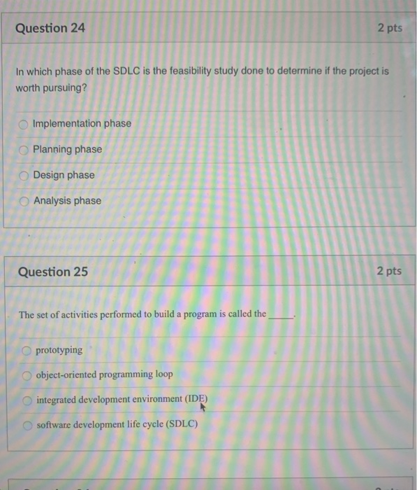 Solved Question 24 2 pts In which phase of the SDLC is the | Chegg.com