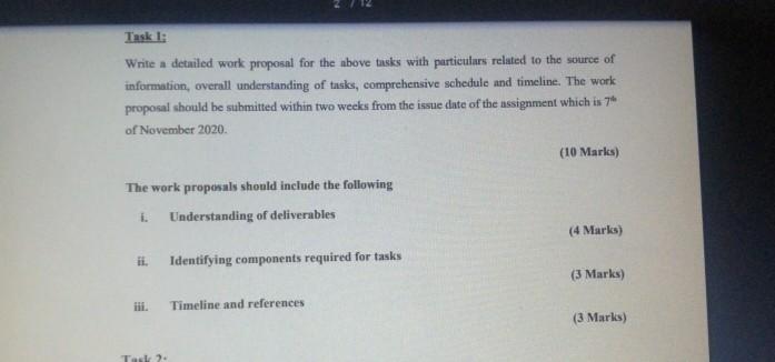 Task IR Write a detailed work proposal for the above | Chegg.com