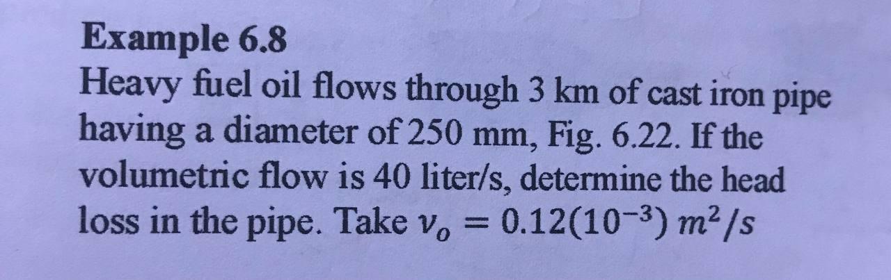 Solved Example 6.8 Heavy fuel oil flows through 3 km of cast | Chegg.com