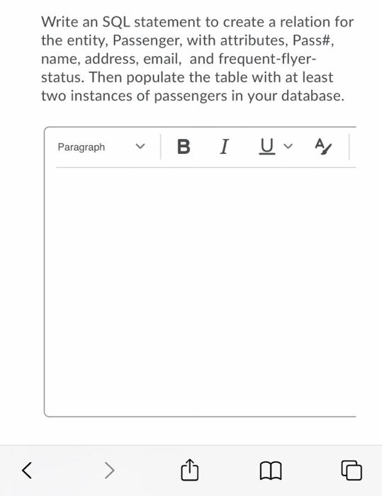 Solved Write an SQL statement to create a relation for the | Chegg.com