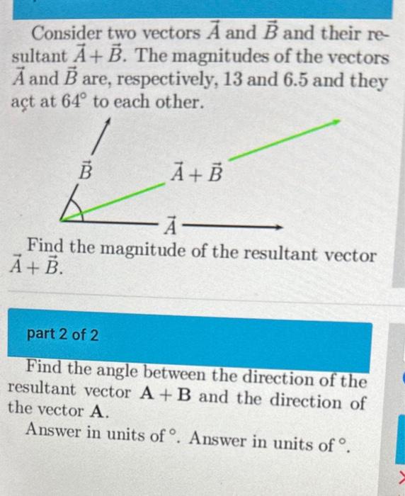 Solved Consider Two Vectors A And B And Their Resultant A+B. | Chegg.com