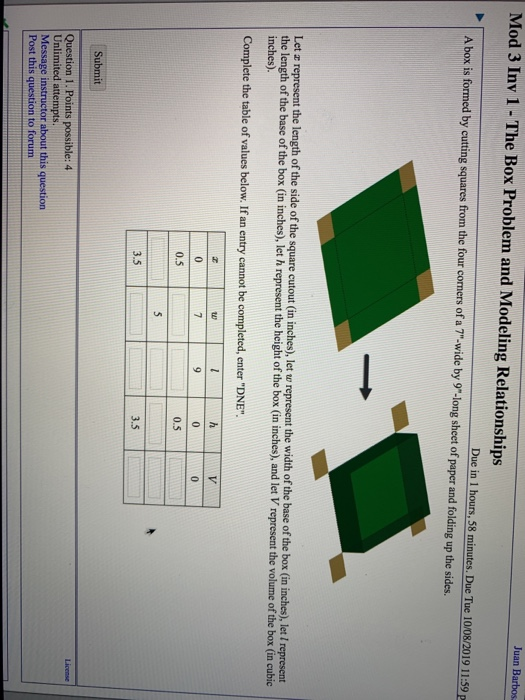 Solved Juan Barbos Mod 3 Inv 1 - The Box Problem and | Chegg.com