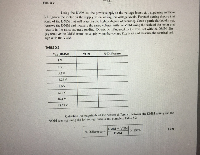 FIG. 3.7 Using the DMM set the power supply to the | Chegg.com