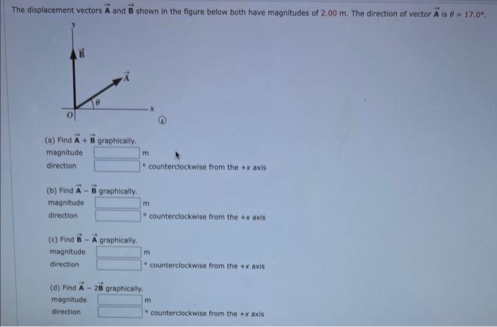 Solved displacement vectors A and B shown in the figure | Chegg.com