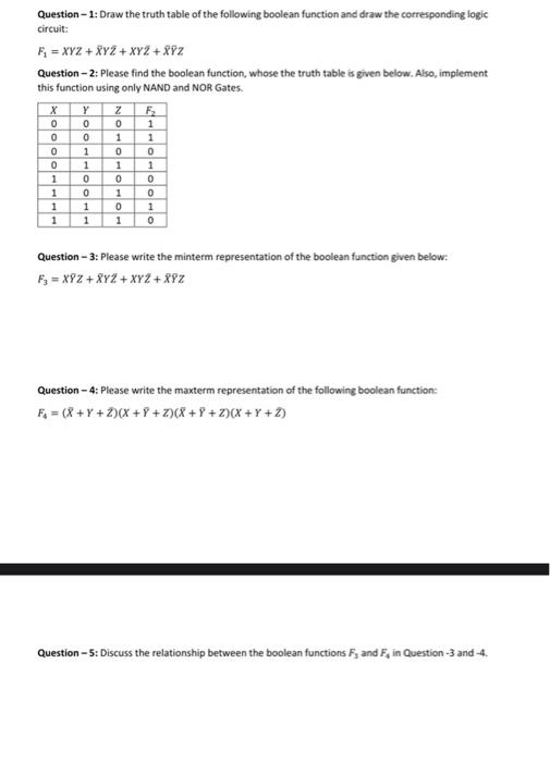 Solved Question-1: Draw The Truth Table Of The Following | Chegg.com