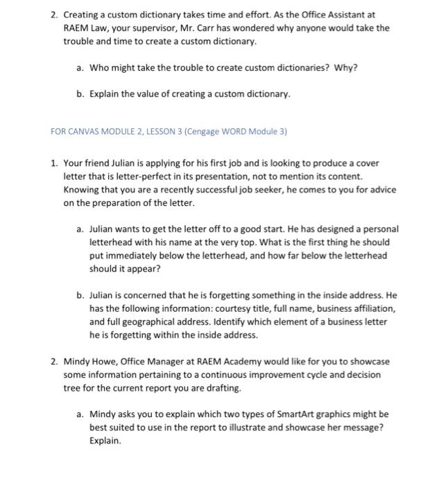 Cengage MindTap WORD MODULE 13 These questions go