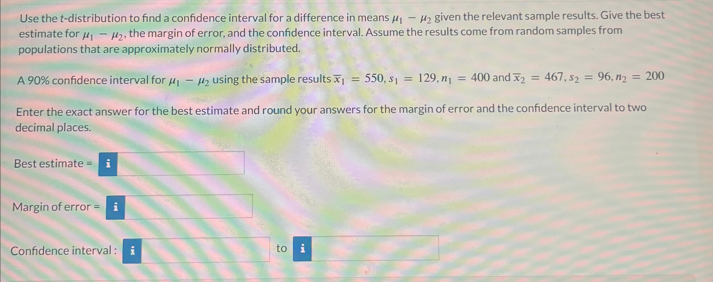 Solved Use the t-distribution to find a confidence interval | Chegg.com