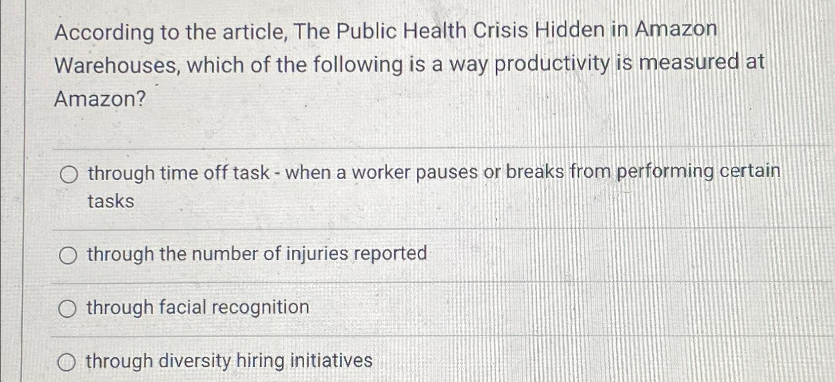 Solved According to the article, The Public Health Crisis | Chegg.com