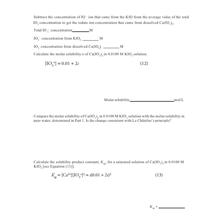 Solved DATA AND CALCULATIONS 1. The Molar Solubility of | Chegg.com