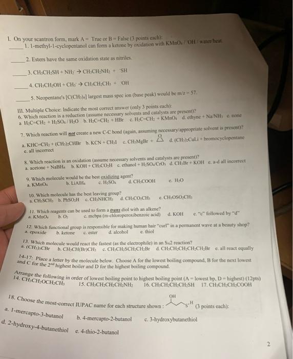 Solved 1. On your scantron form, mark A - True or B= False | Chegg.com