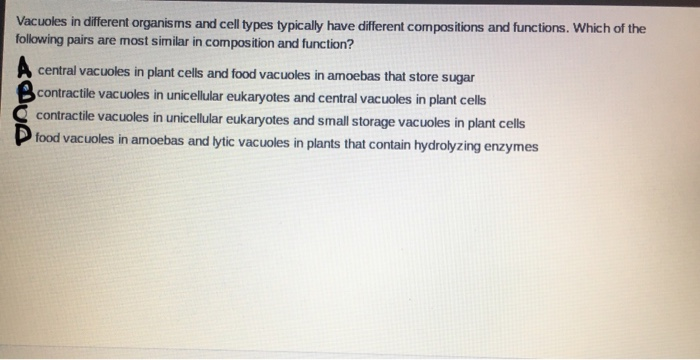 Vacuoles in different organisms and cell types | Chegg.com