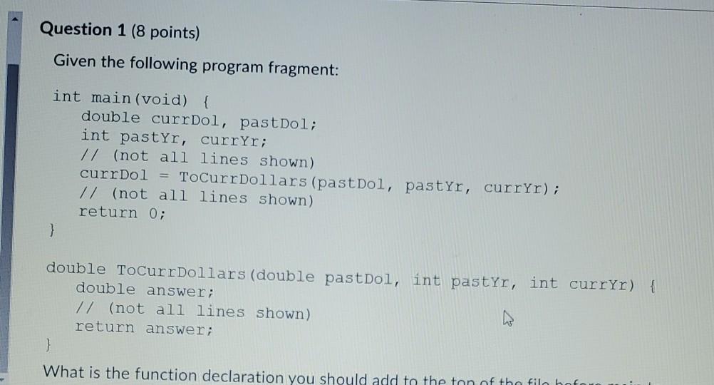 Solved Question 1 (8 points) Given the following program | Chegg.com