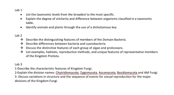Solved Lab 1 • List the taxonomic levels from the broadest | Chegg.com
