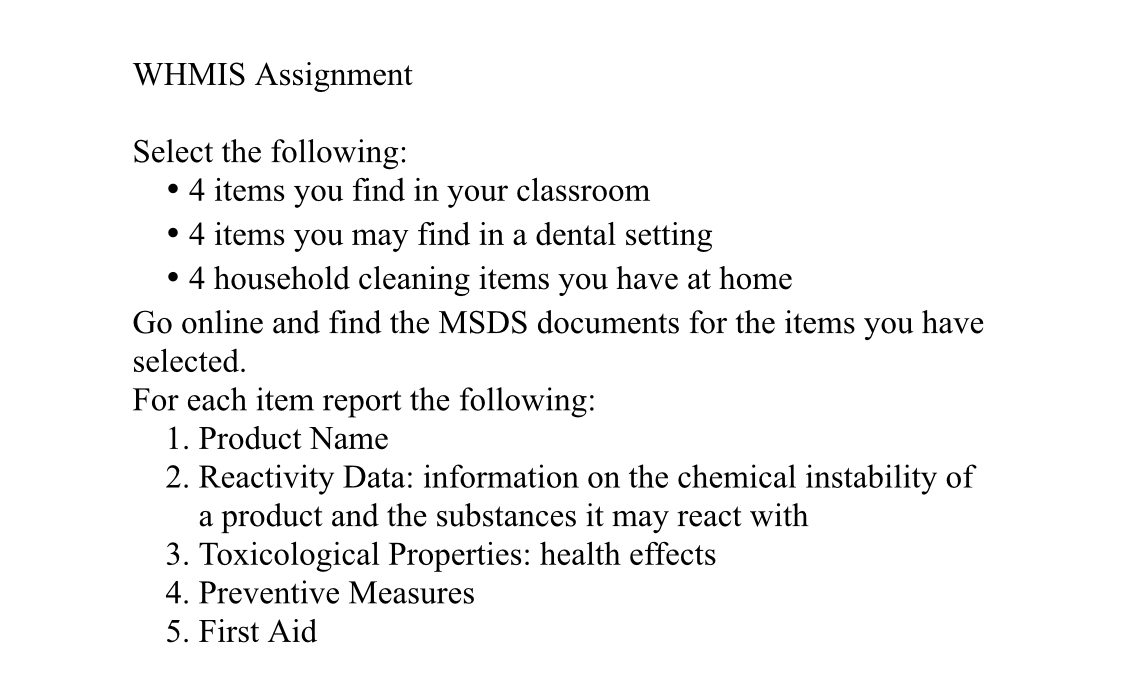 Solved WHMIS AssignmentSelect the following:4 ﻿items you | Chegg.com