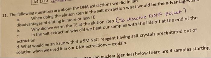 Solved A4 a. 11. The following questions are about the DNA | Chegg.com
