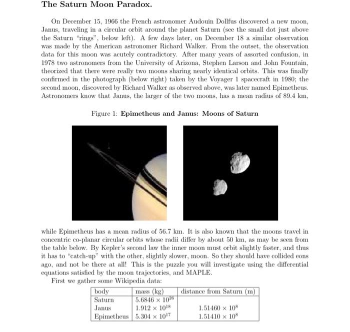 Solved The Saturn Moon Paradox. On December 15, 1966 the | Chegg.com