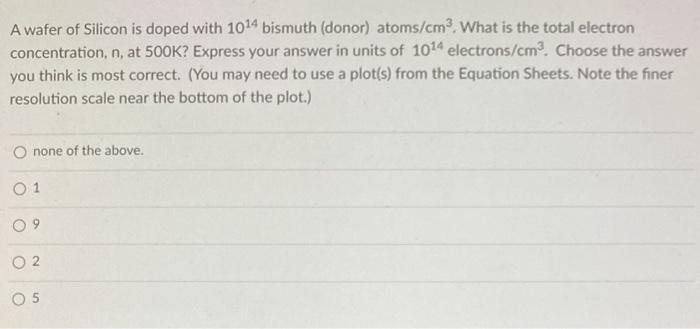 Solved A wafer of Silicon is doped with 1014 bismuth (donor) | Chegg.com
