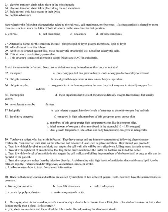 Solved 23. electron transport chain takes place in the | Chegg.com