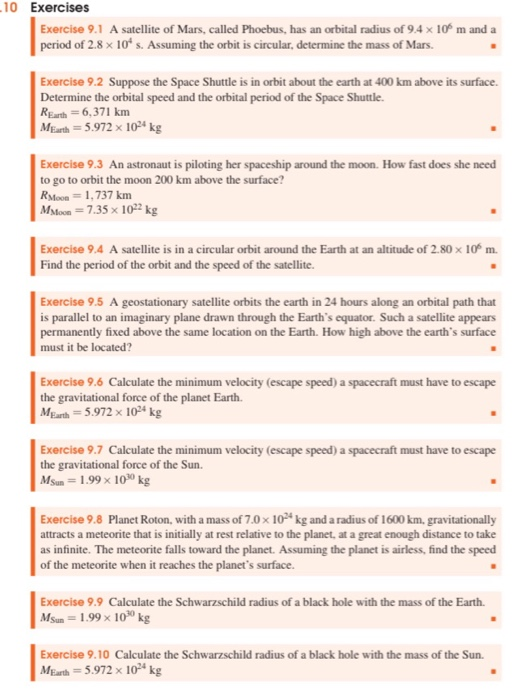 Solved 10 Exercises Exercise 9 1 A Satellite Of Mars Ca Chegg Com