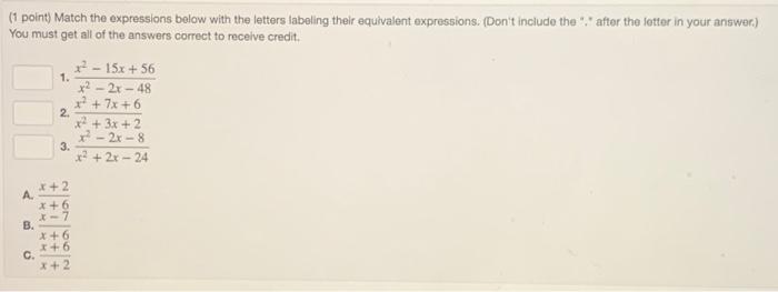 Solved 1. (1 point) Match the expressions below with the | Chegg.com