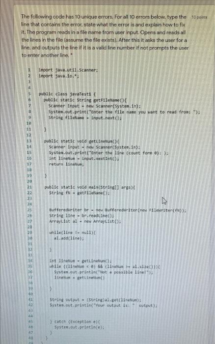 Solved The following code has 10 unique errors. For all 10 | Chegg.com