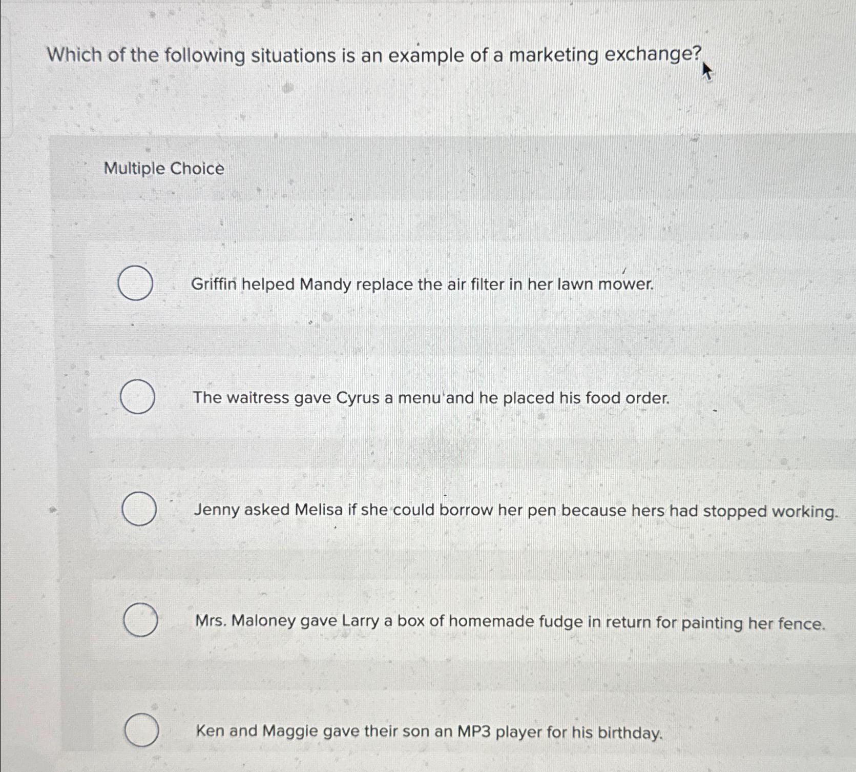 Solved Which of the following situations is an example of a | Chegg.com