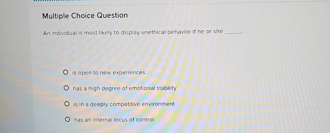 [Solved]: Multiple Choice Question An individual is most lik