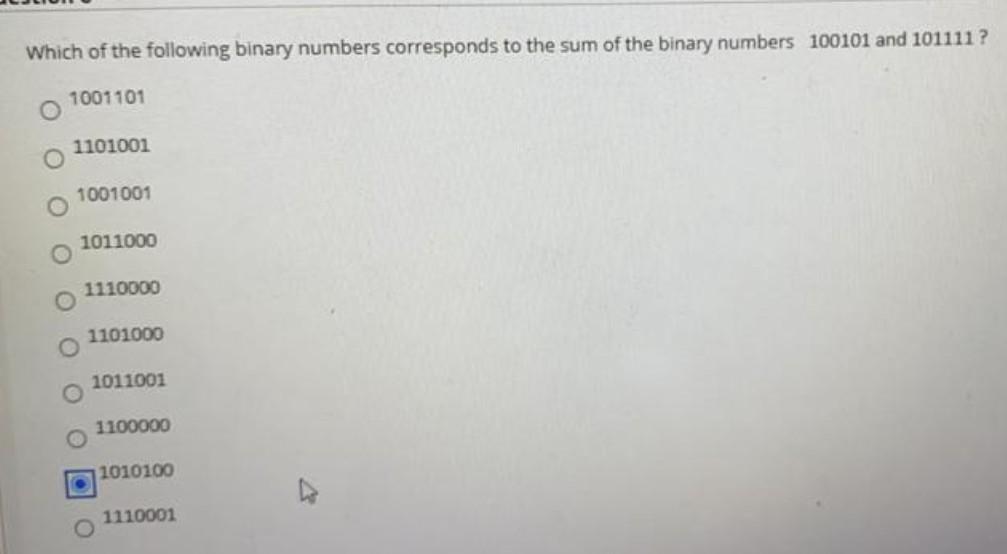 Solved Which of the following binary numbers corresponds to | Chegg.com
