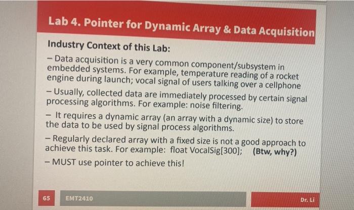 Solved Lab 4. Pointer for Dynamic Array & Data Acquisition | Chegg.com