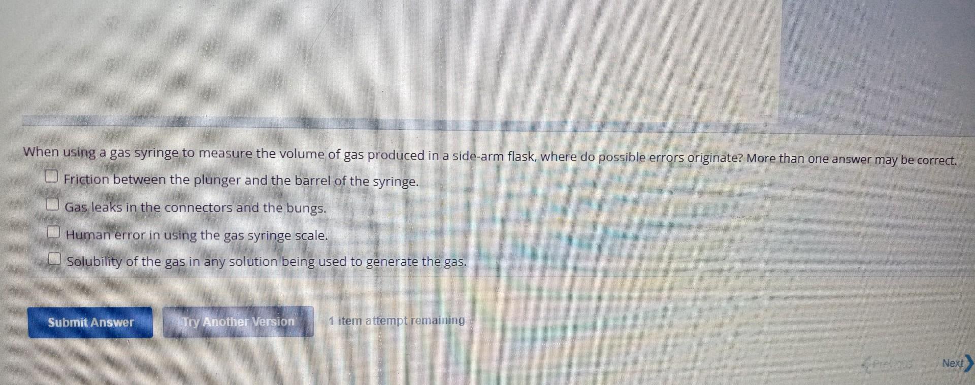 gas syringe experiment errors